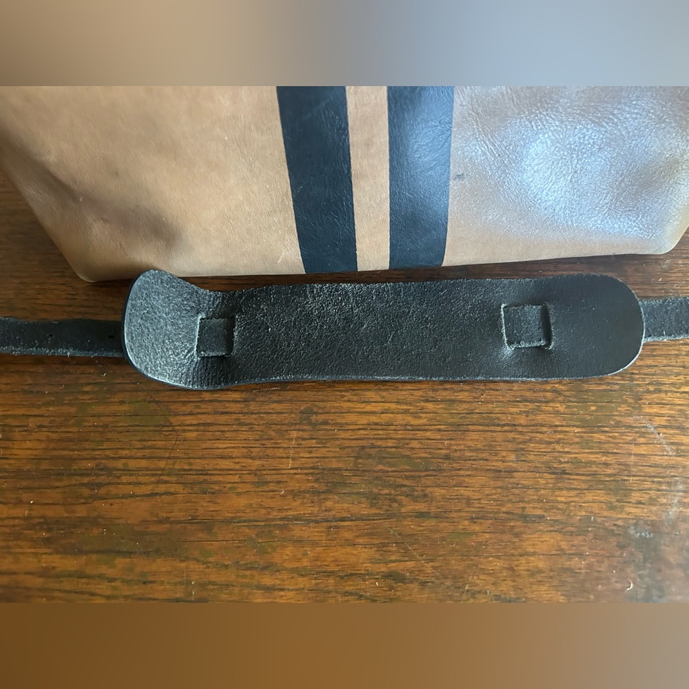 Madewell Black Stripe Brown Leather Medium Tote Crossbody Purse Preppy Old Money - Picture 3 of 11